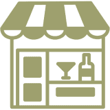 Bar storefront icon with bottle and glass