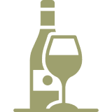 Green wine bottle and glass icon